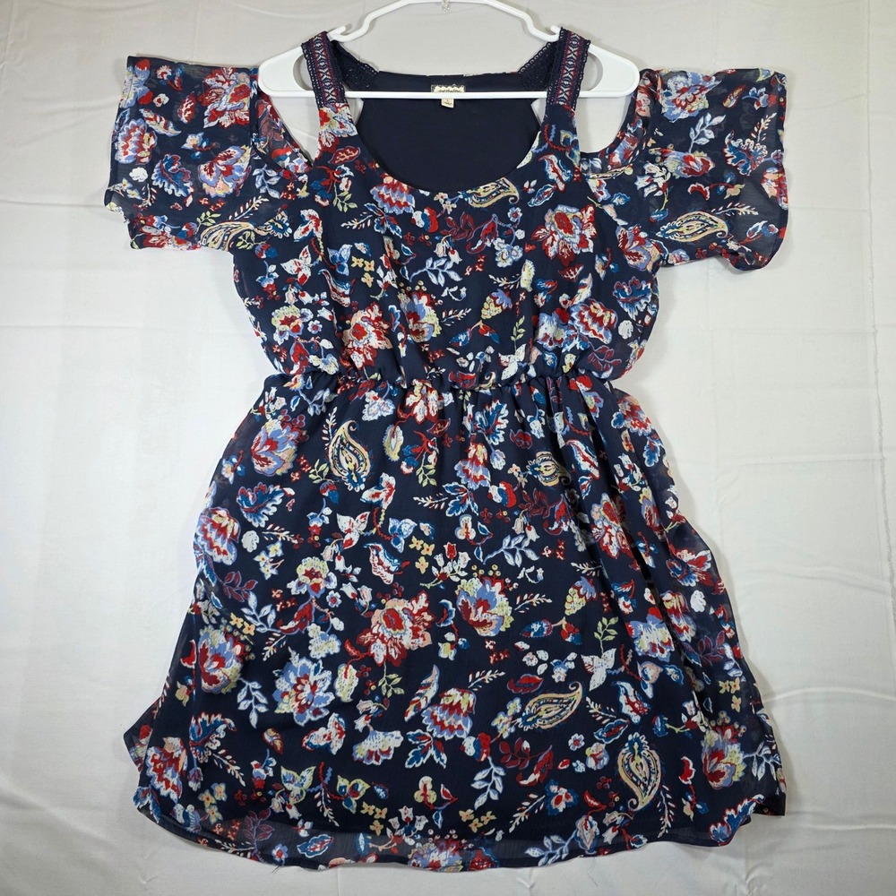 Eyeshadow Womens Navy Blue Floral Paisley Cold Shoulder Boho Mini Dress Large